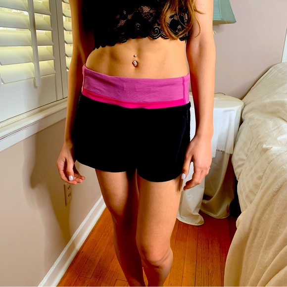 lululemon athletica Pants - RARE Lululemon Pink Black Running Yoga Pocket Shorts
